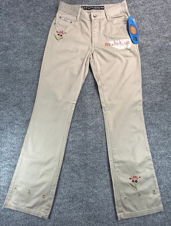 RVT Jeans Co Pants - RVT Fit&Flare Girls 7/8 & 9/10 Khaki Embroidered Floral Pants Cotton Bootcut NWT